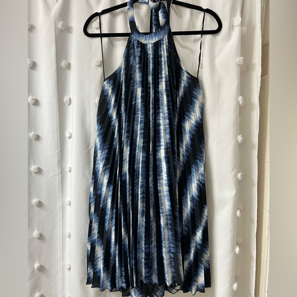 NWOT Kaari Blue Tie Dye Pleated Halter Dress